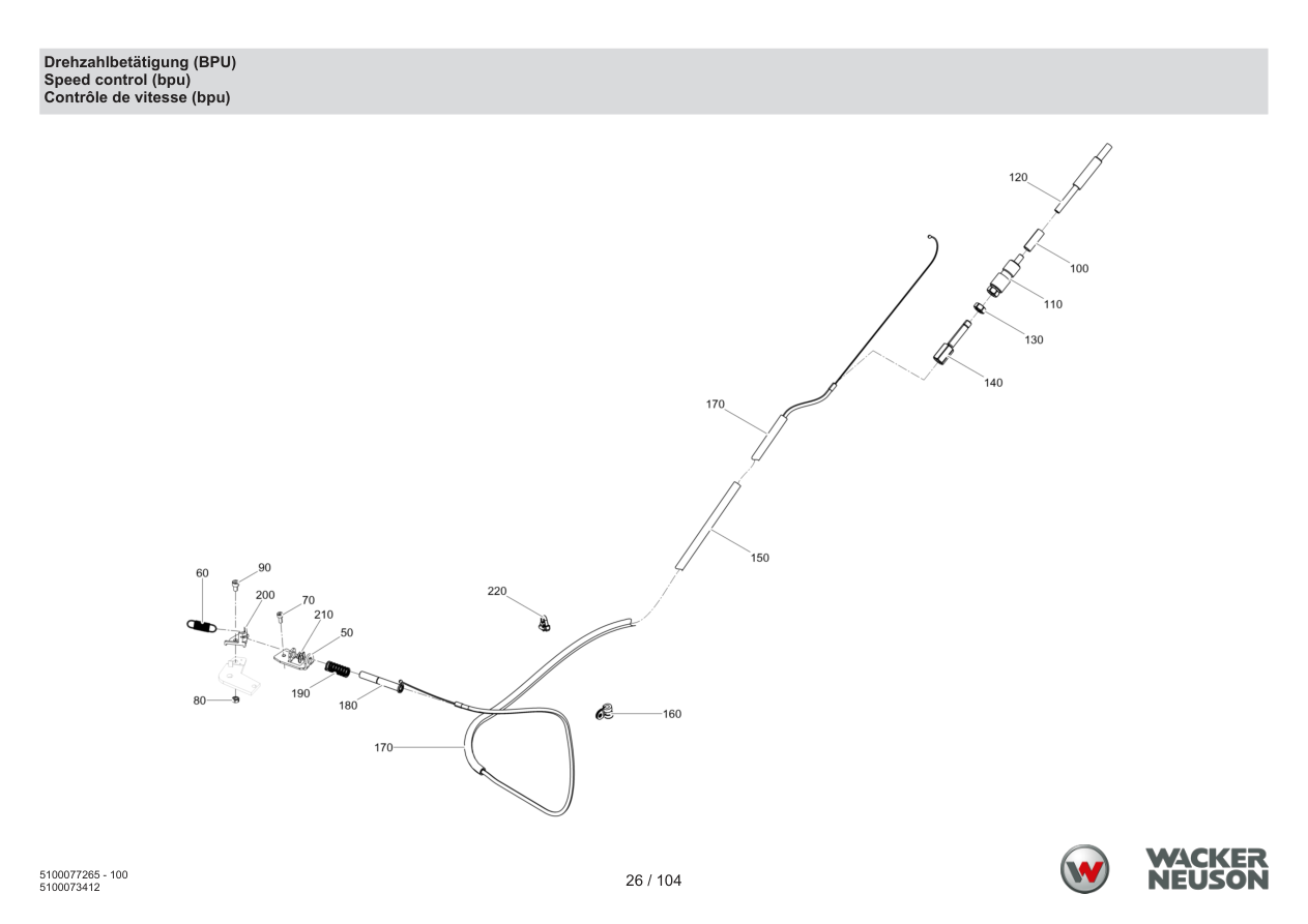 Wacker Neuson BPU5260 Vibratory Plate Speed control (bpu) parts diagram