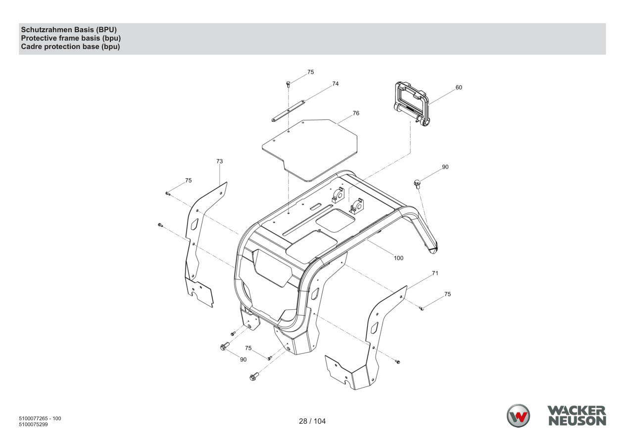 Wacker Neuson BPU5260 Vibratory Plate Protective frame basis (bpu) parts diagram