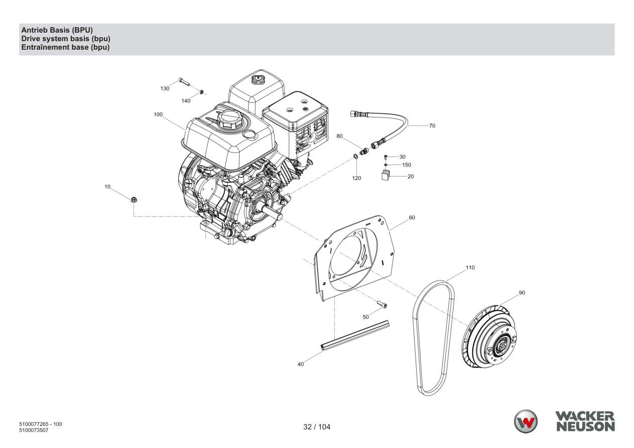 Wacker Neuson BPU5260 Vibratory Plate Drive system basis (bpu) parts diagram