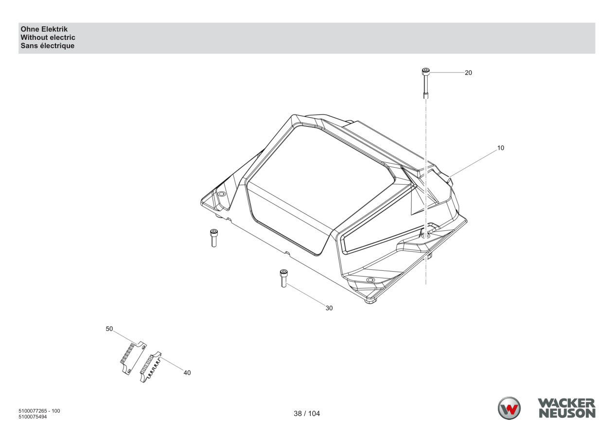 Wacker Neuson BPU5260 Vibratory Plate Without electrics parts diagram