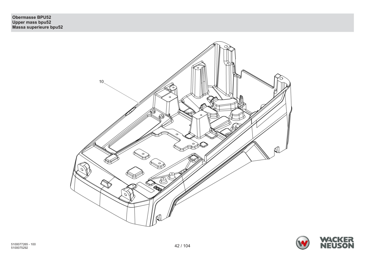 Wacker Neuson BPU5260 Vibratory Plate Upper mass BPU52 parts diagram