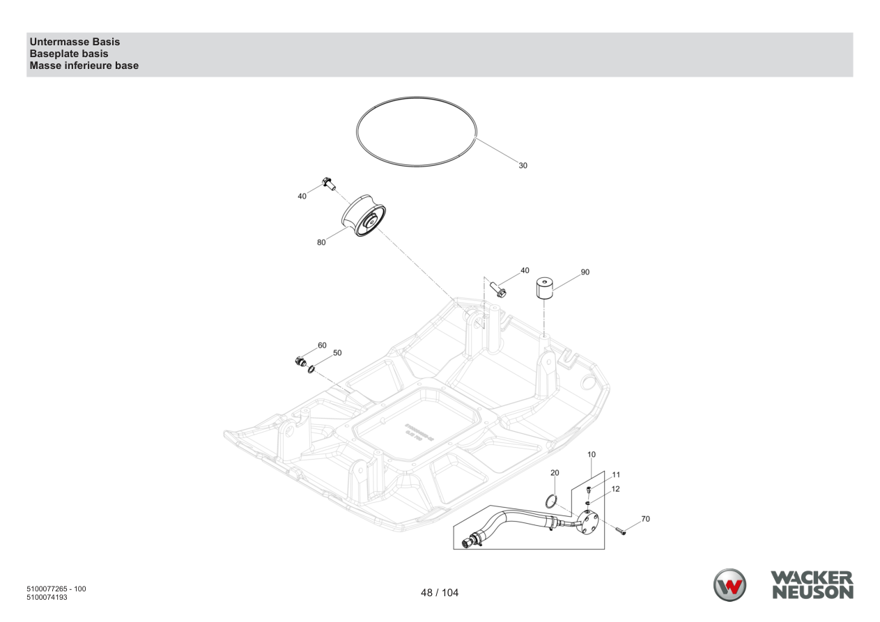 Wacker Neuson BPU5260 Vibratory Plate Lower mass base parts diagram
