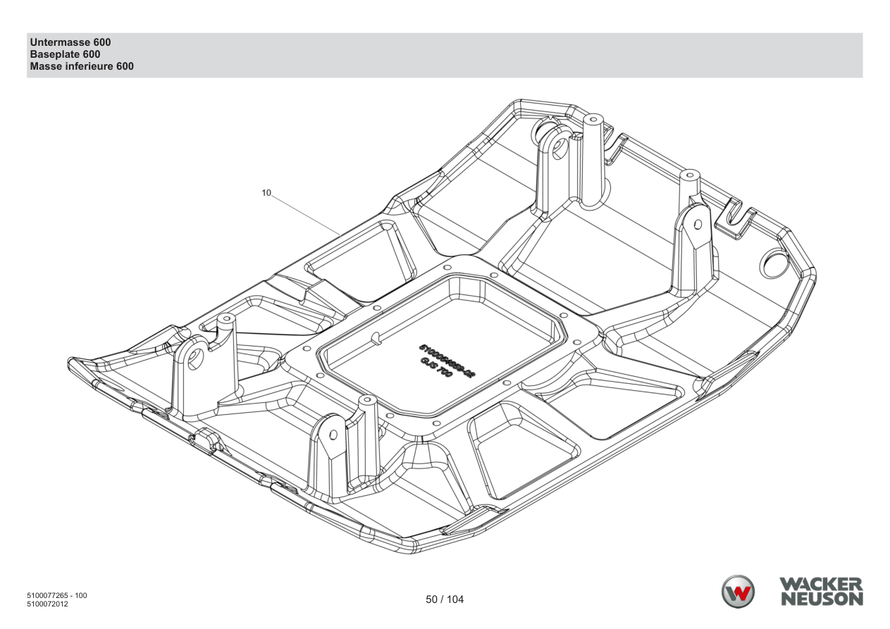Wacker Neuson BPU5260 Vibratory Plate Lower mass 600 parts diagram