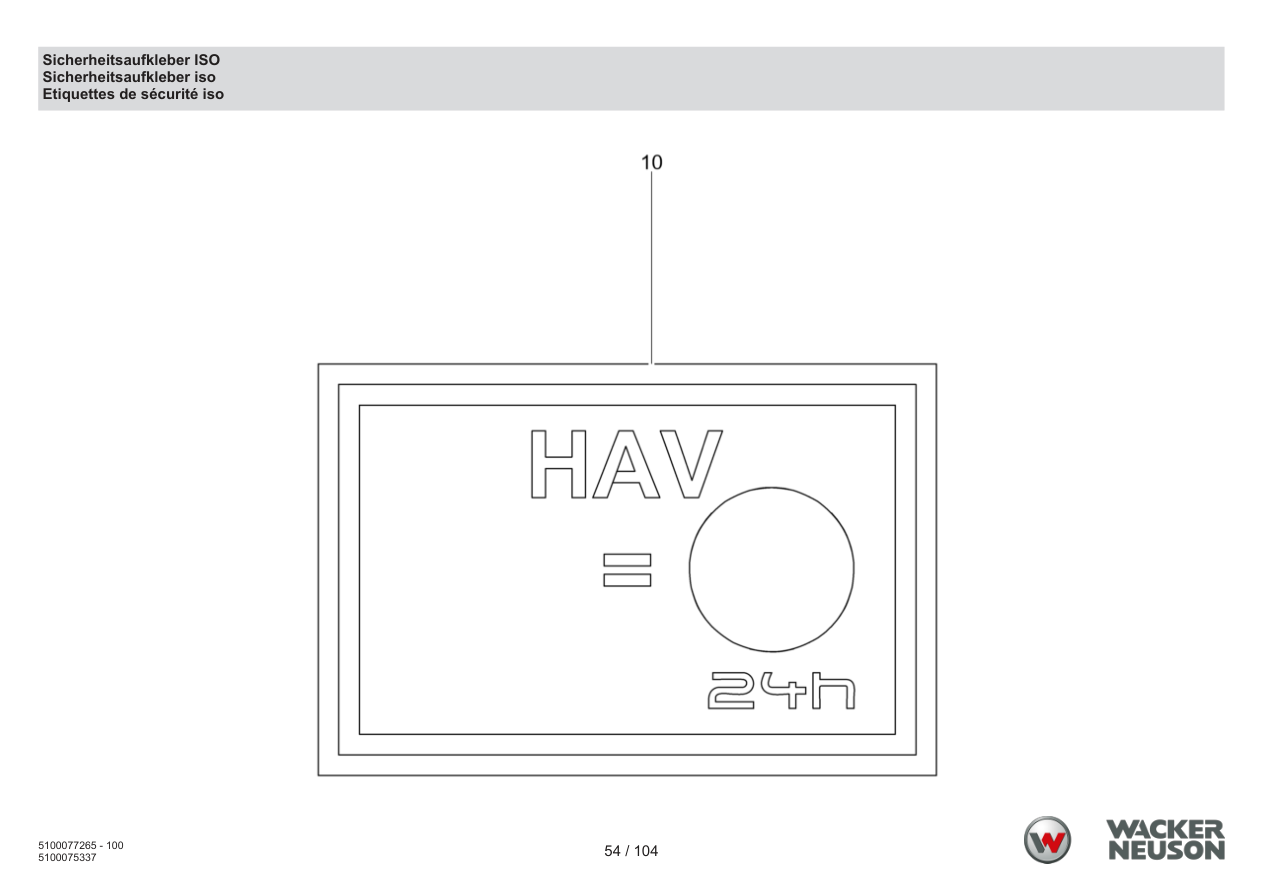 Wacker Neuson BPU5260 Vibratory Plate Safety decals ISO parts diagram