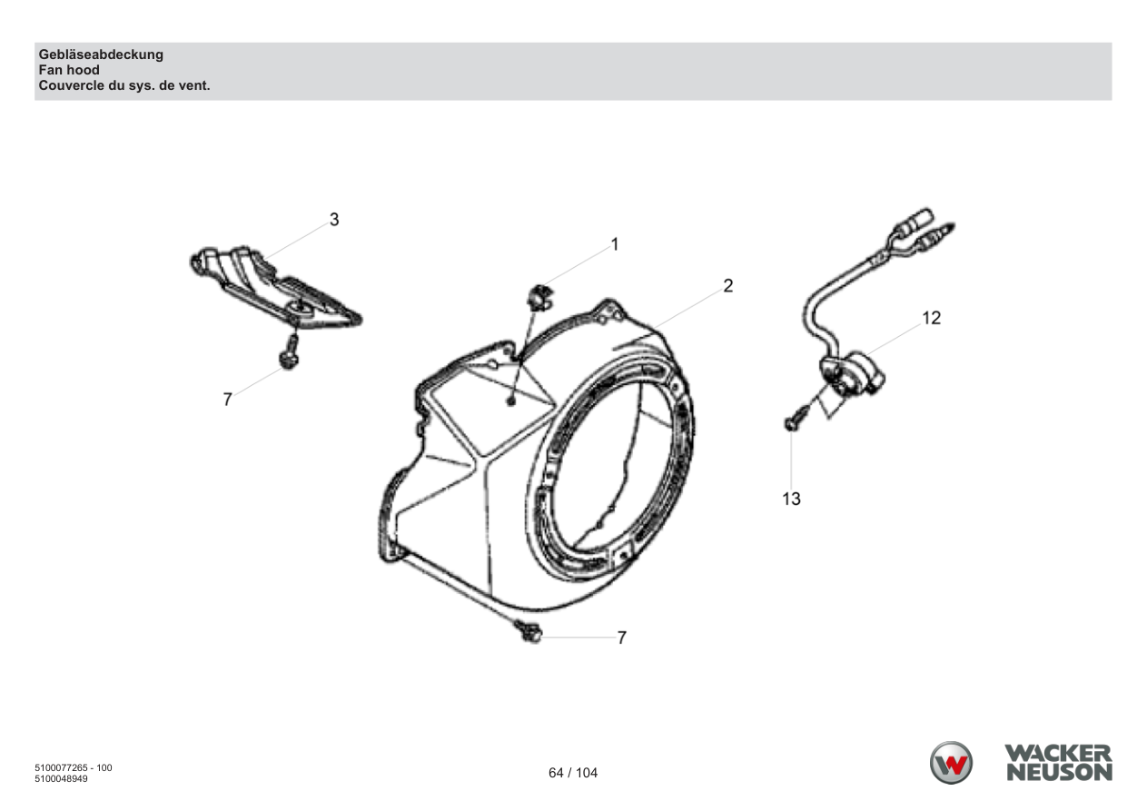 Wacker Neuson BPU5260 Vibratory Plate Fan hood parts diagram