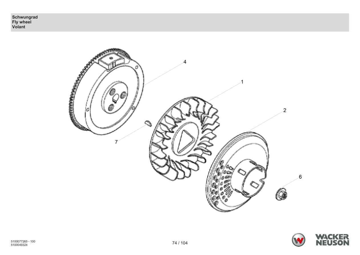 Wacker Neuson BPU5260 Vibratory Plate Flywheel parts diagram