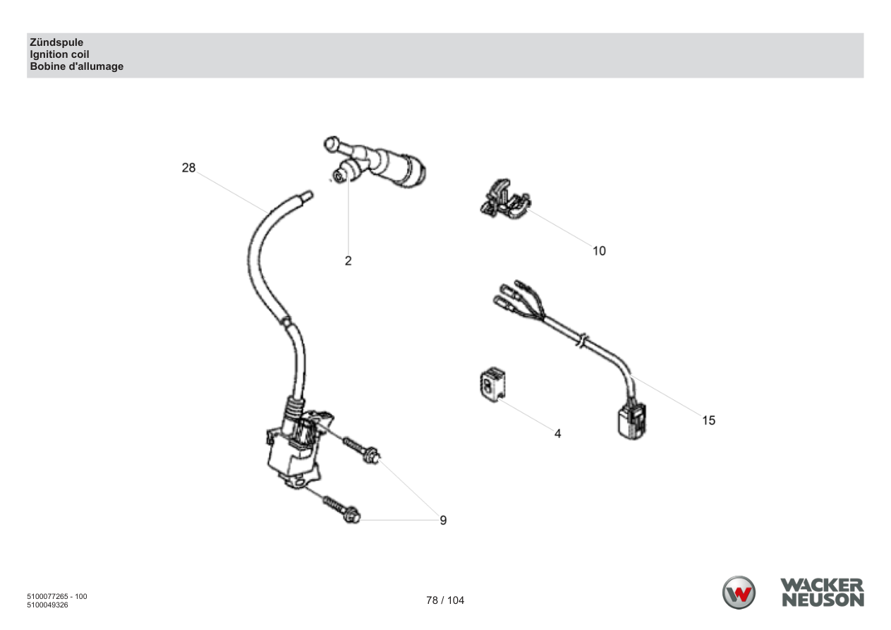 Wacker Neuson BPU5260 Vibratory Plate Ignition coil parts diagram