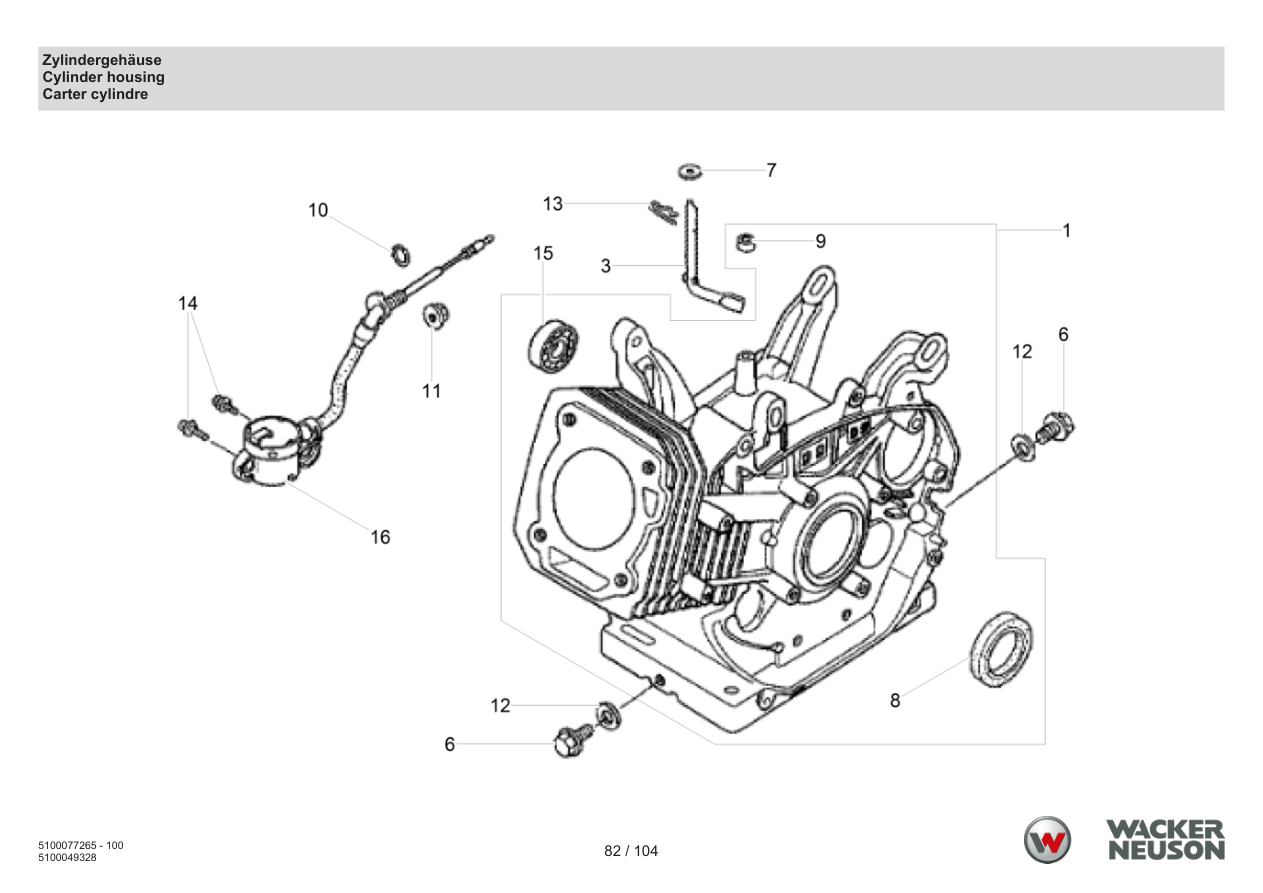 Wacker Neuson BPU5260 Vibratory Plate Cylinder housing parts diagram