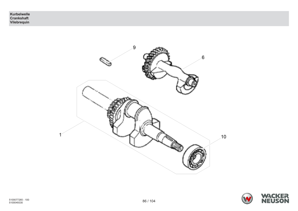 Wacker Neuson BPU5260 Vibratory Plate Crankshaft parts diagram
