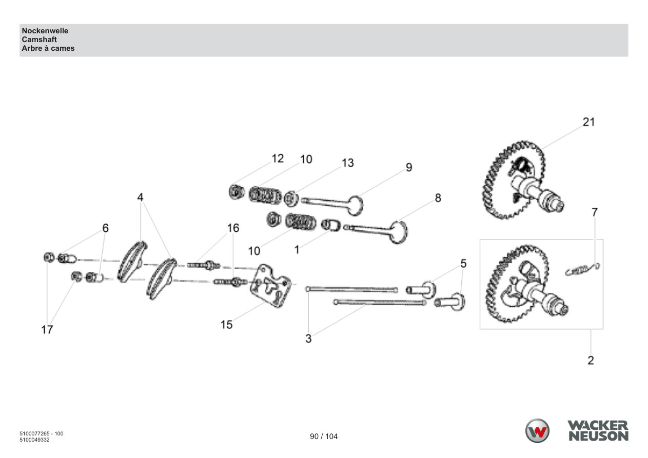 Wacker Neuson BPU5260 Vibratory Plate Camshaft parts diagram