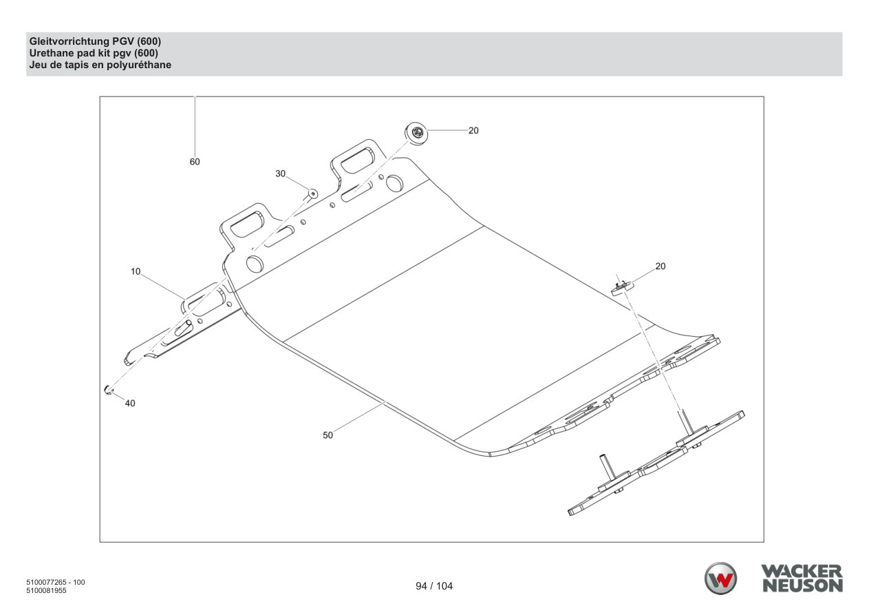 Wacker Neuson BPU5260 Vibratory Plate Slip-form device PGV (600) parts diagram