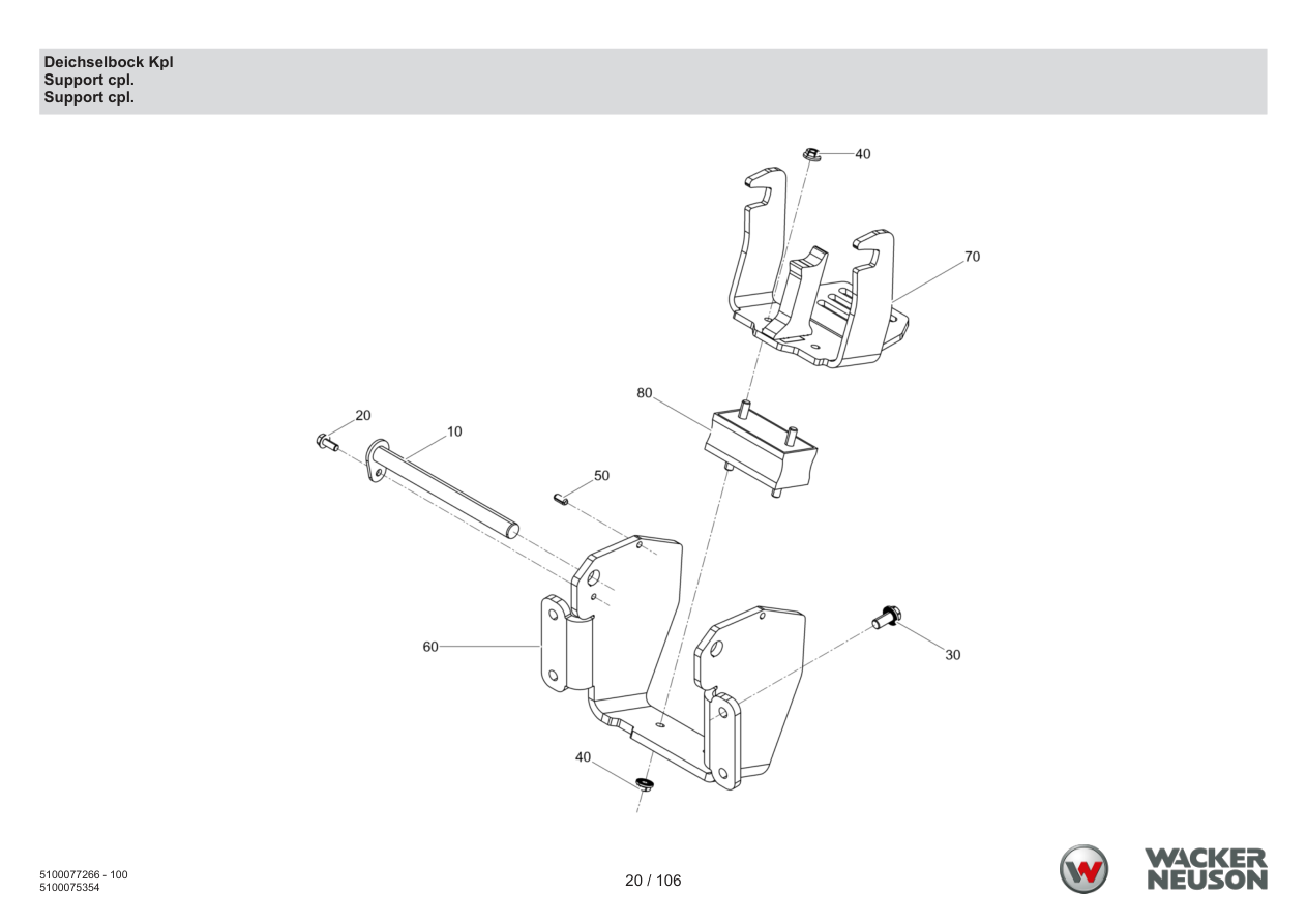Wacker Neuson BPU6275 Vibratory Plate Support cpl. parts diagram