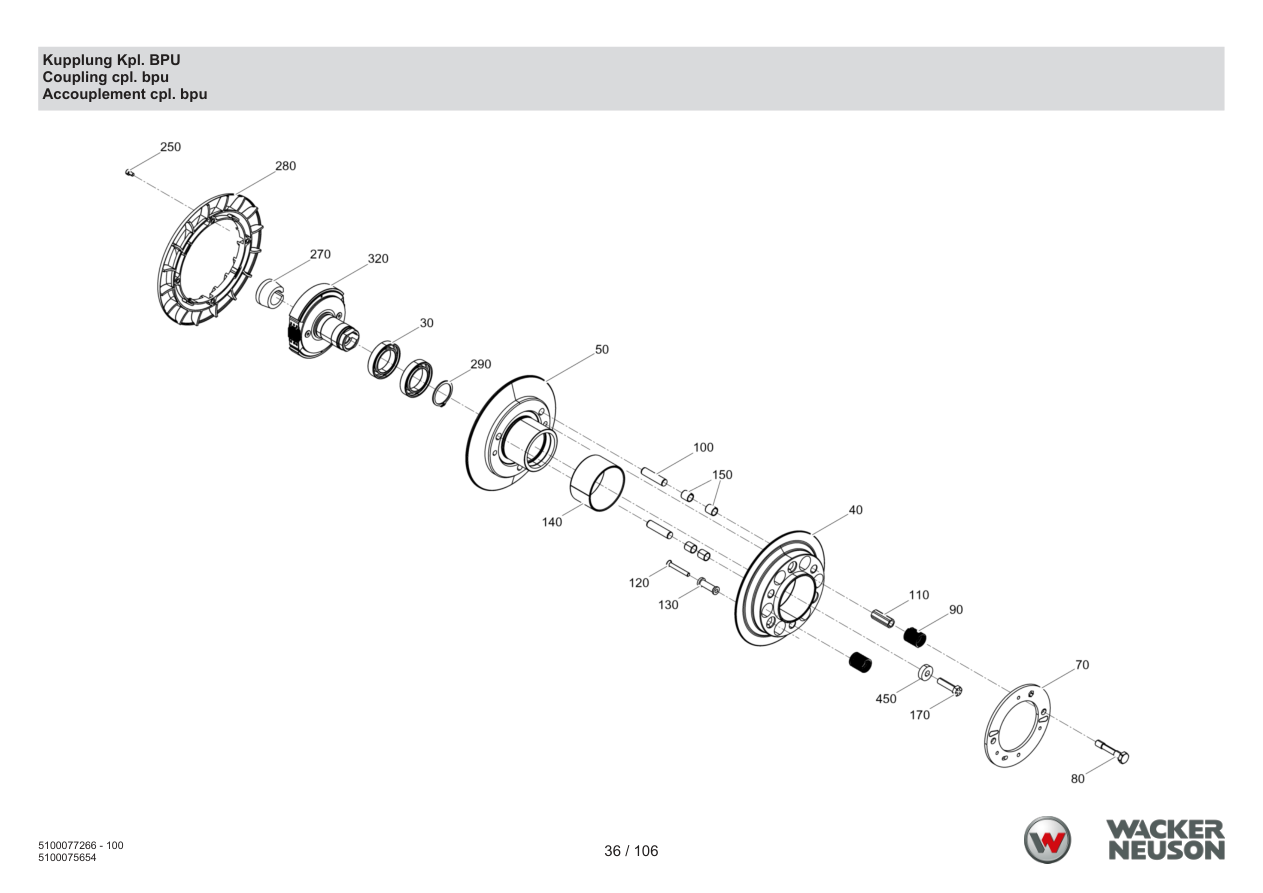 Wacker Neuson BPU6275 Vibratory Plate Coupling cpl. bpu parts diagram