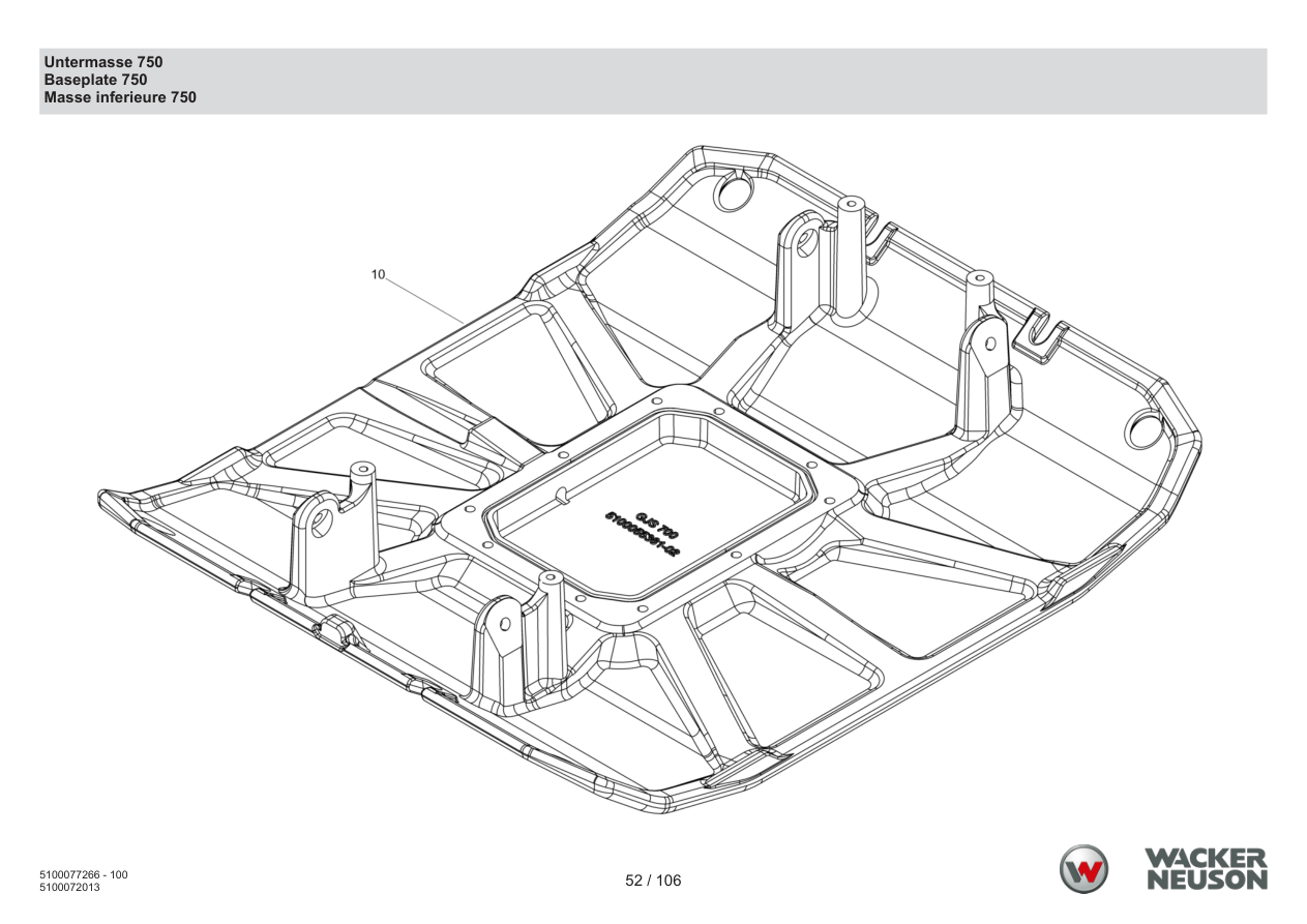 Wacker Neuson BPU6275 Vibratory Plate Lower mass 750 parts diagram