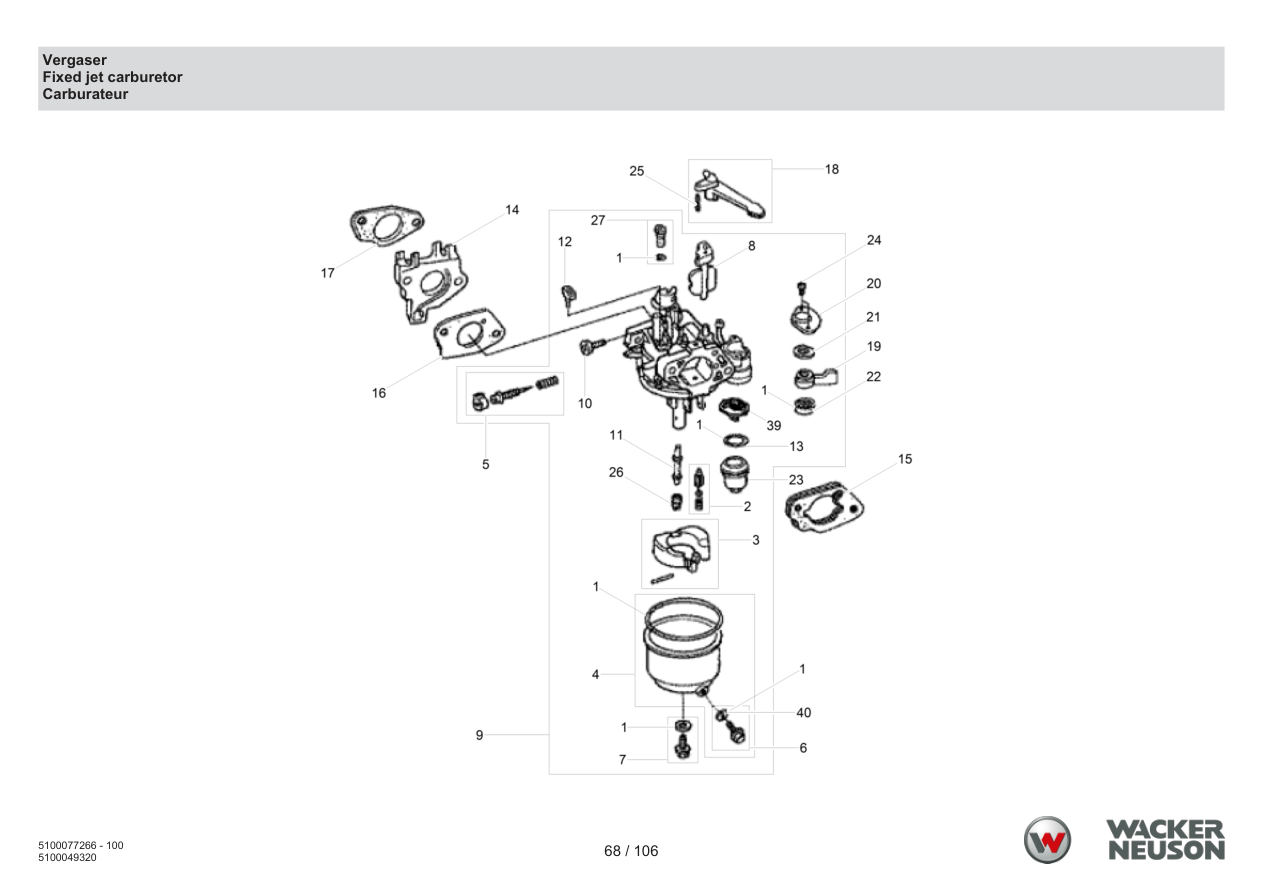 Wacker Neuson BPU6275 Vibratory Plate Carburetor parts diagram
