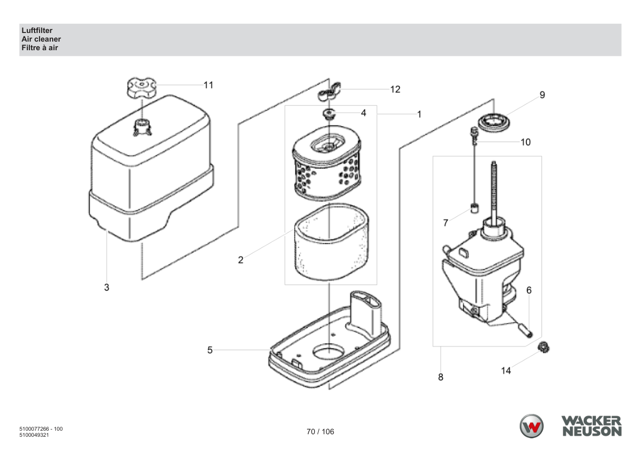 Wacker Neuson BPU6275 Vibratory Plate Air filter parts diagram