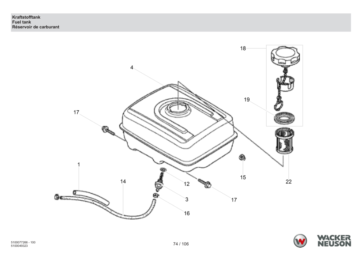 Wacker Neuson BPU6275 Vibratory Plate Fuel tank parts diagram