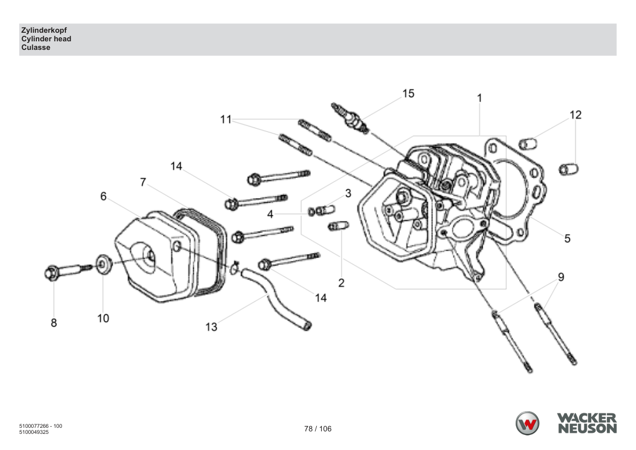 Wacker Neuson BPU6275 Vibratory Plate Cylinder head parts diagram