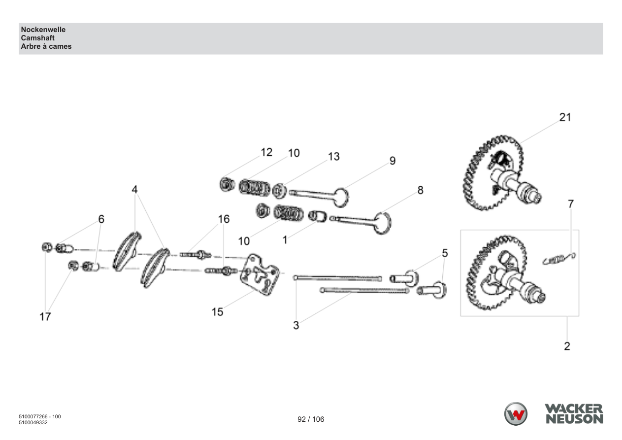 Wacker Neuson BPU6275 Vibratory Plate Camshaft parts diagram