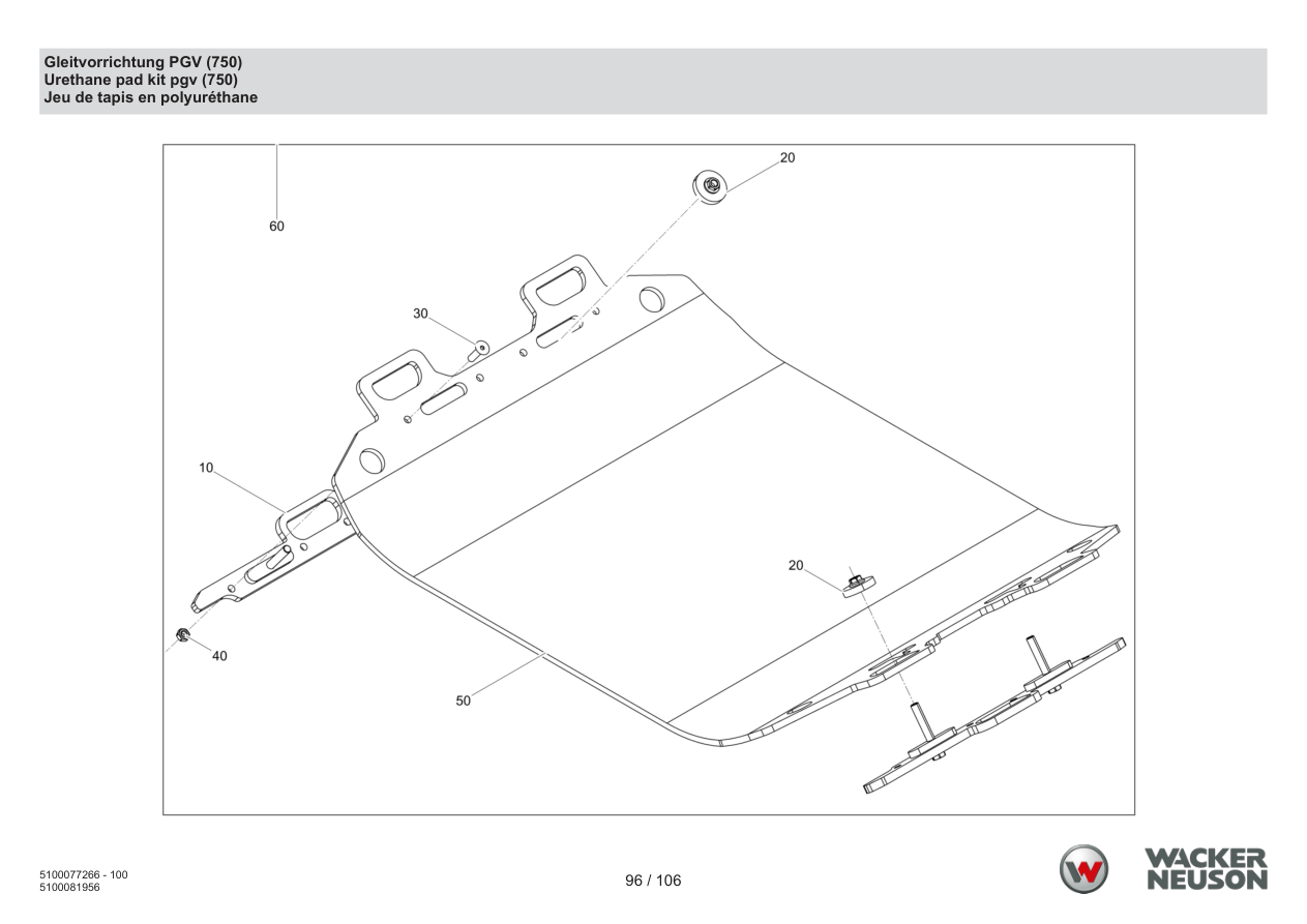 Wacker Neuson BPU6275 Vibratory Plate Slip-form device PGV (750) parts diagram