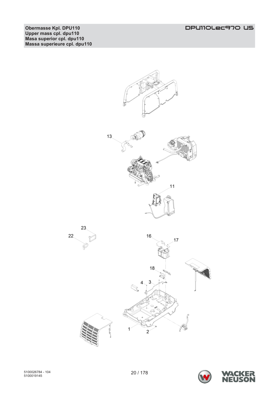 Wacker Neuson DPU110 Vibratory Plate Upper mass cpl. dpu110 parts diagram