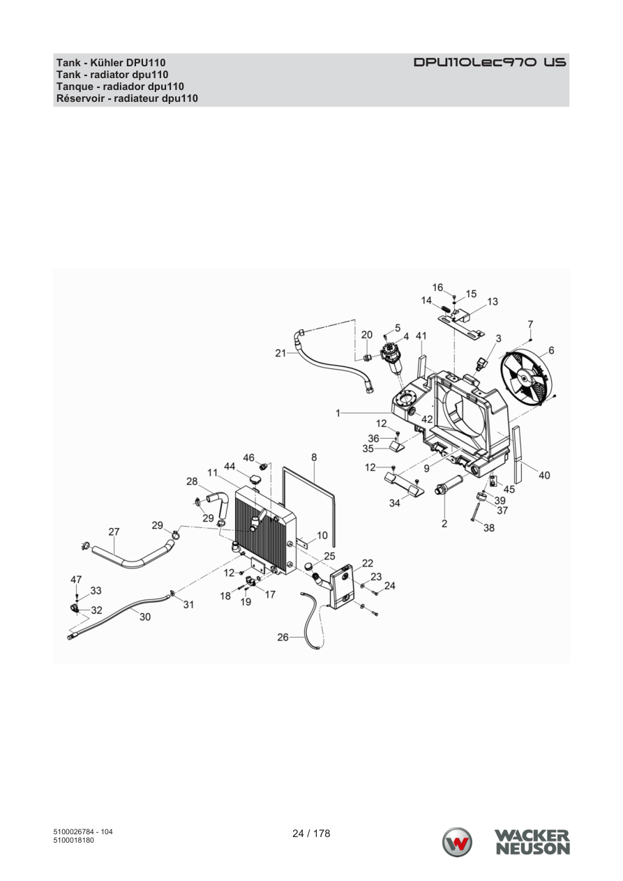 Wacker Neuson DPU110 Vibratory Plate Tank - radiator dpu110 parts diagram