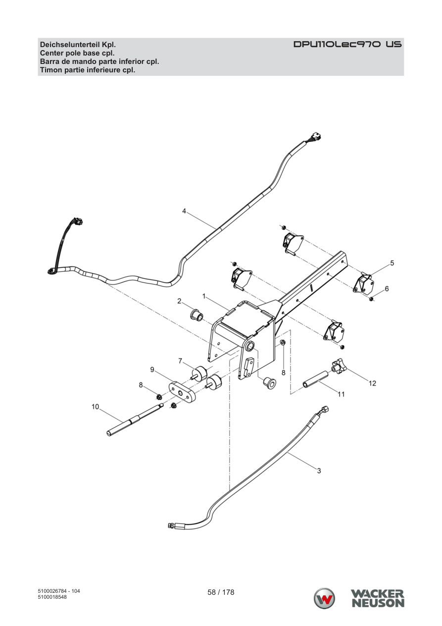 Wacker Neuson DPU110 Vibratory Plate Center pole base cpl. parts diagram