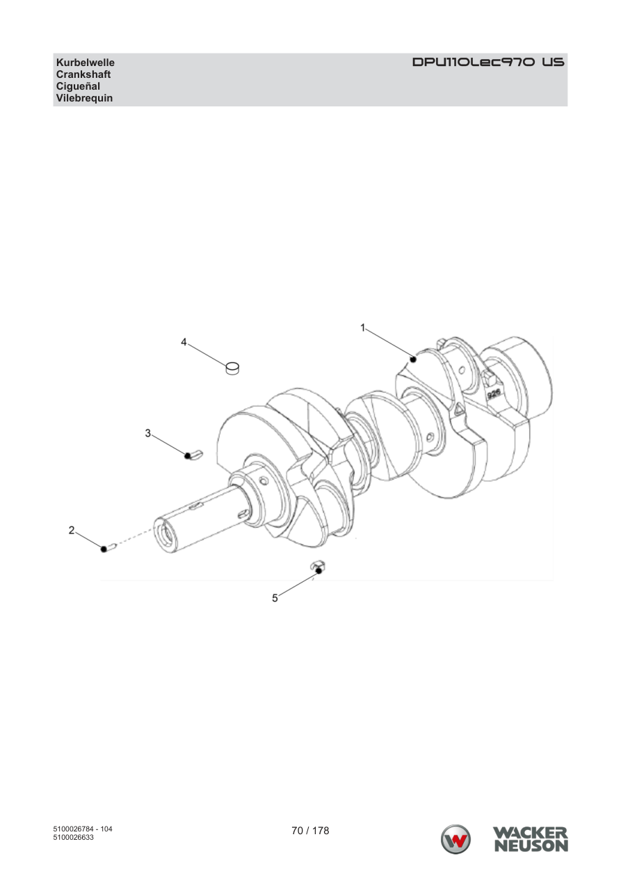 Wacker Neuson DPU110 Vibratory Plate DPU110Lec970 US Crankshaft parts diagram
