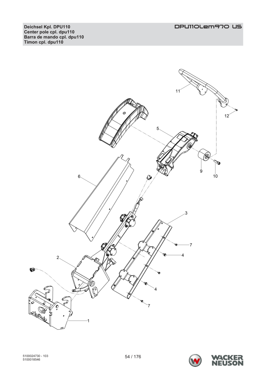 Wacker Neuson DPU110 Vibratory Plate Center pole cpl. dpu110 parts diagram