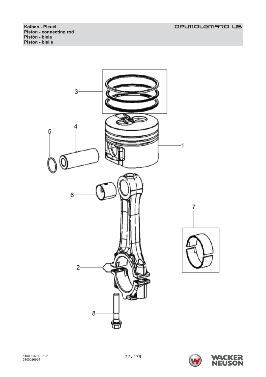 Wacker Neuson DPU110 Vibratory Plate DPU110Lem970 US Piston - Connecting Rod parts diagram