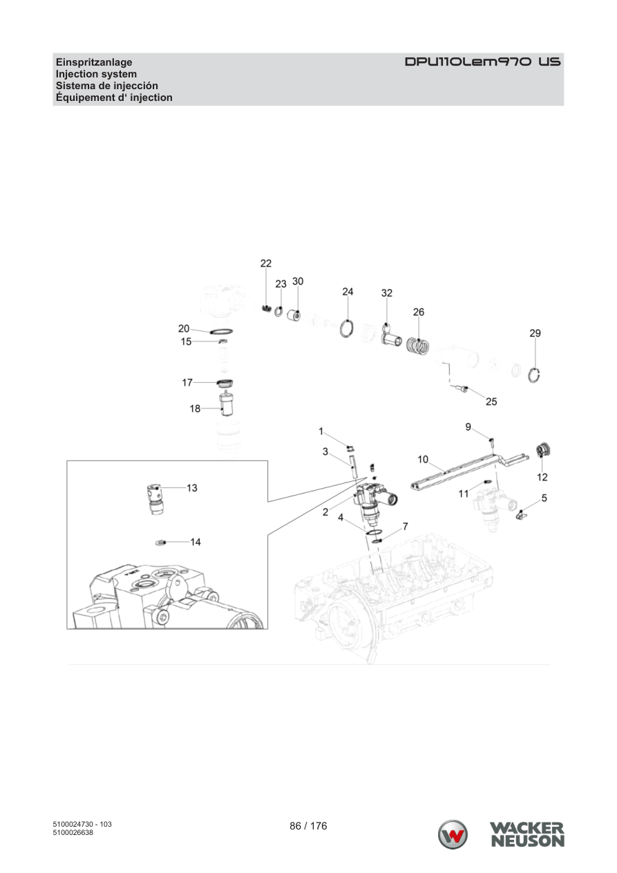 Wacker Neuson DPU110 Vibratory Plate DPU110Lem970 US Injection system parts diagram