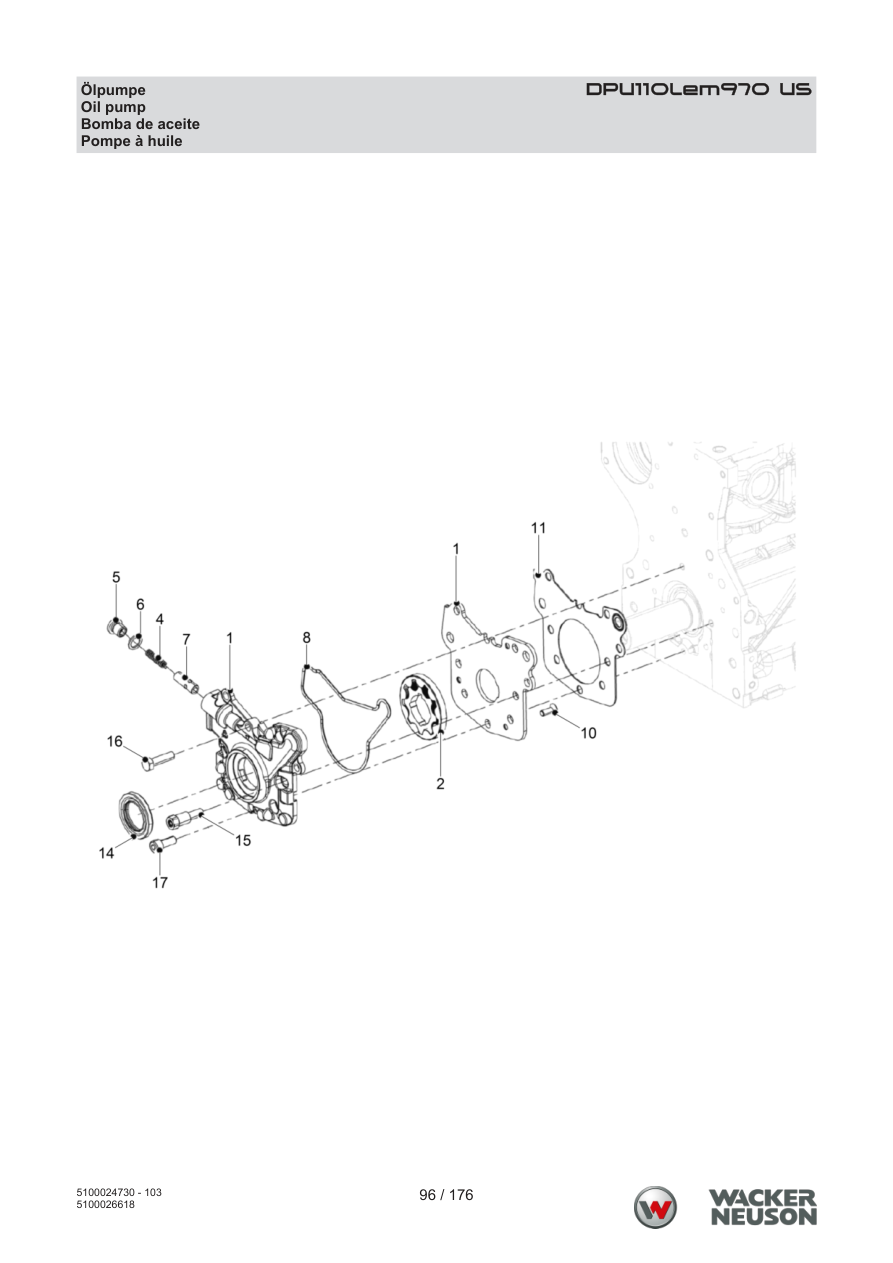 Wacker Neuson DPU110 Vibratory Plate Oil pump parts diagram