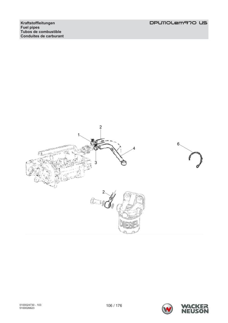 Wacker Neuson DPU110 Vibratory Plate DPU110Lem970 US Fuel lines parts diagram