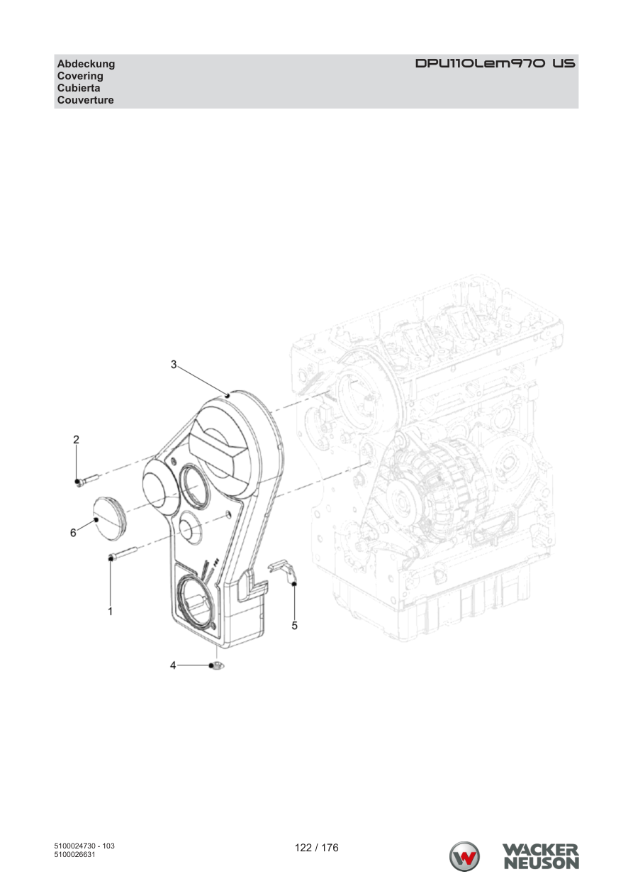 Wacker Neuson DPU110 Vibratory Plate Covering parts diagram