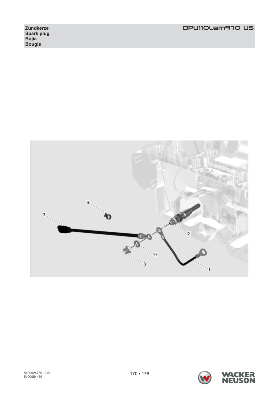 Wacker Neuson DPU110 Vibratory Plate Spark plug parts diagram