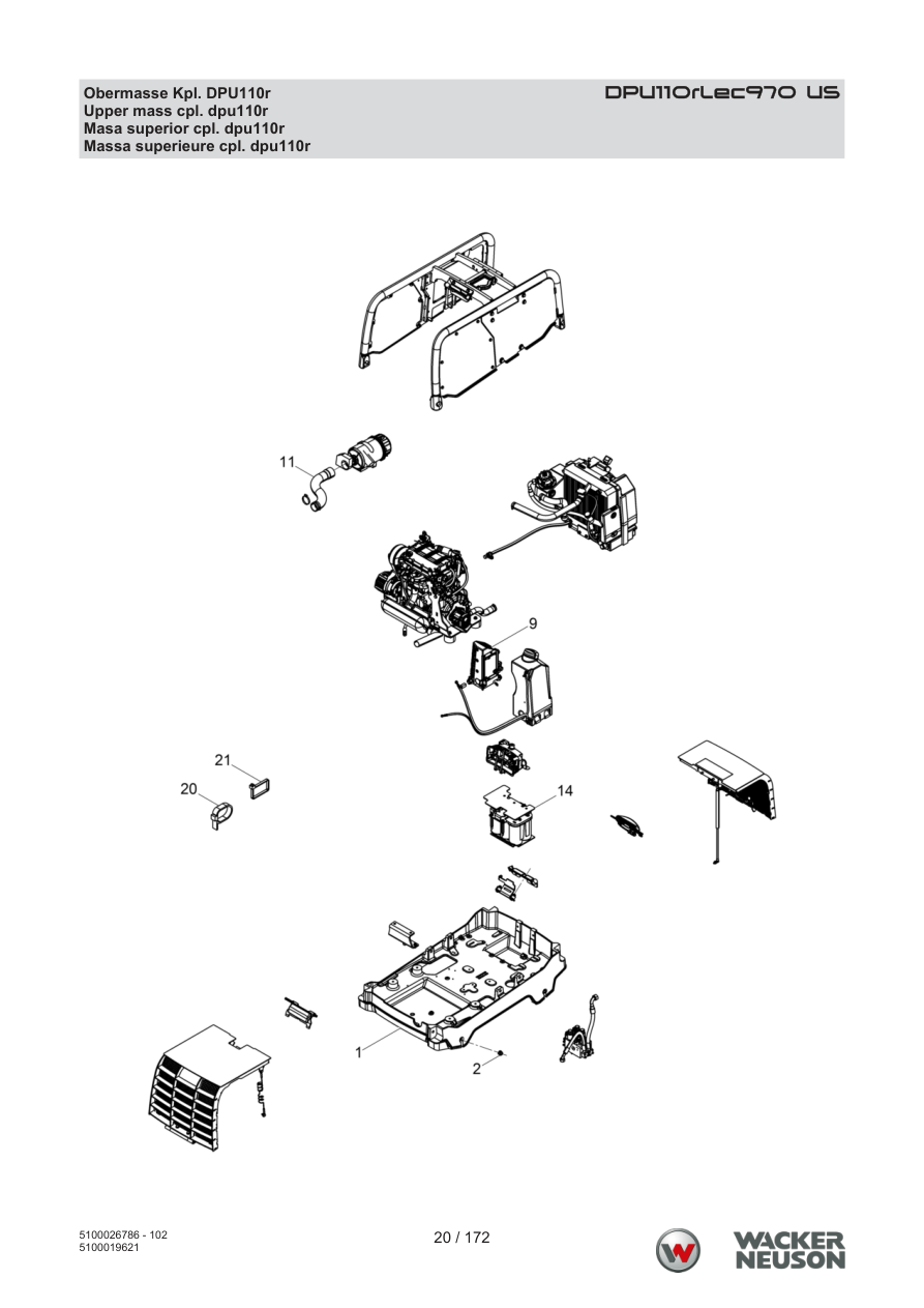 Wacker Neuson DPU110 Vibratory Plate Upper mass cpl. dpu110r parts diagram