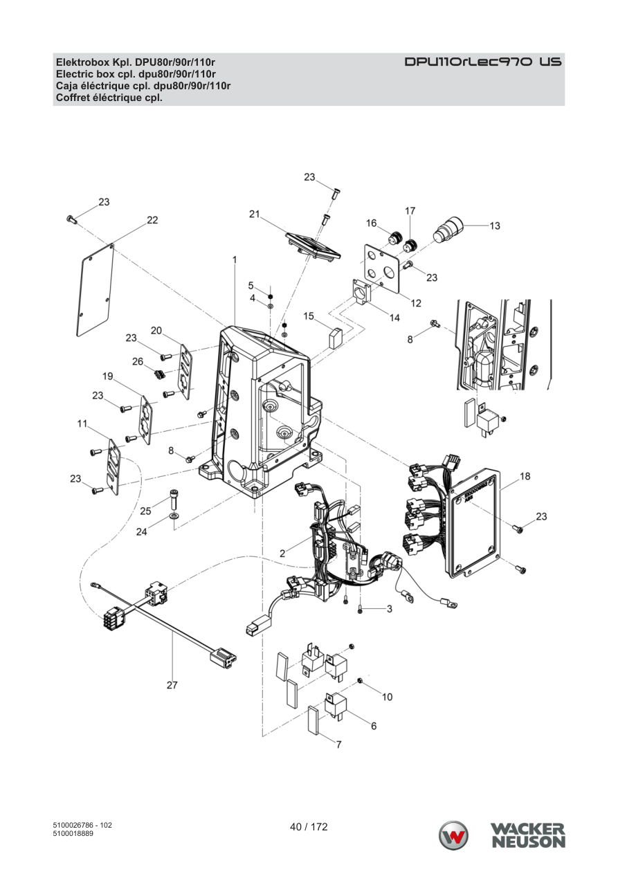 Wacker Neuson DPU110 Vibratory Plate Electric box cpl. dpu80r/90r/110r parts diagram