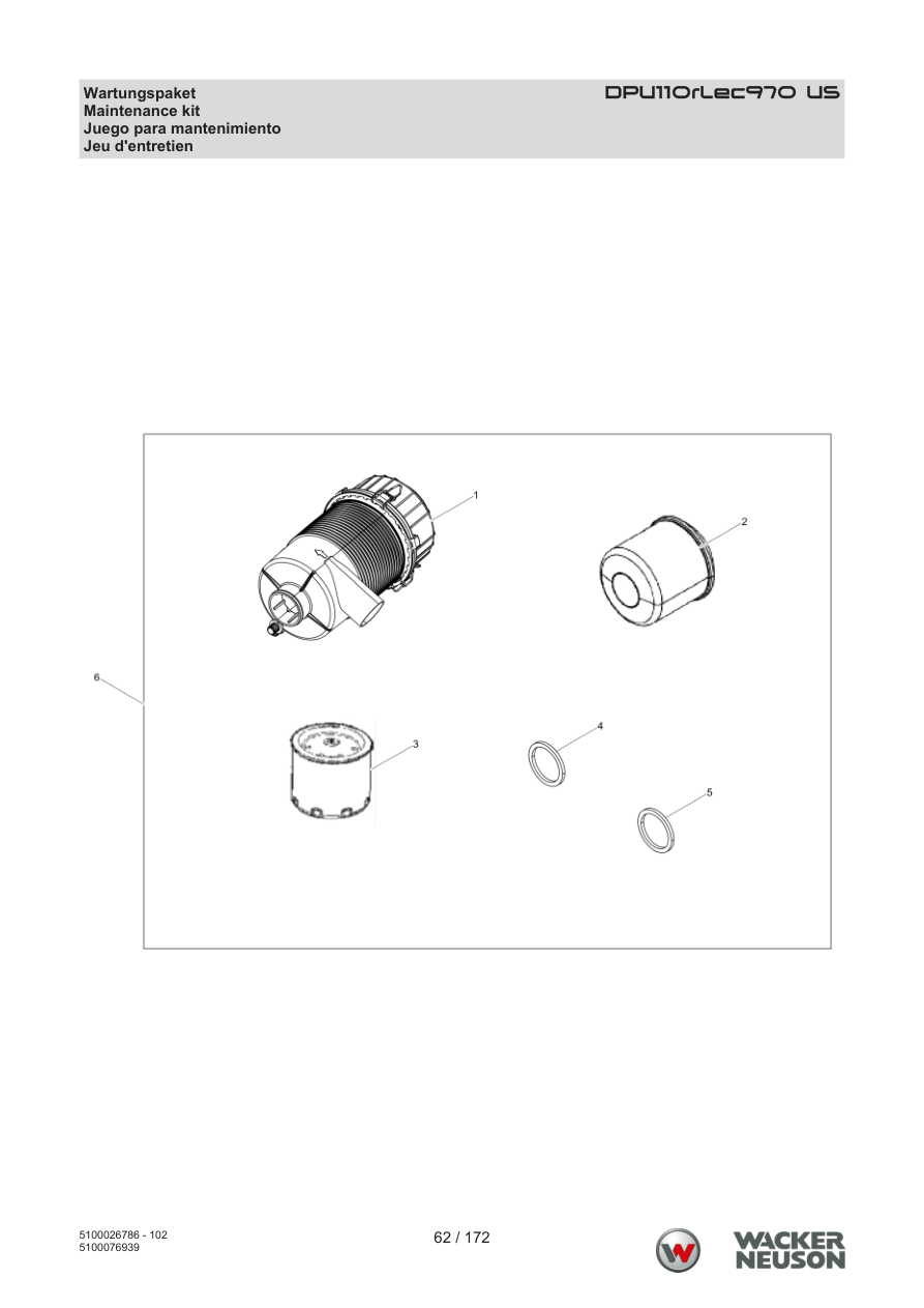 Wacker Neuson DPU110 Vibratory Plate DPU110rLec970 US Maintenance kit parts diagram