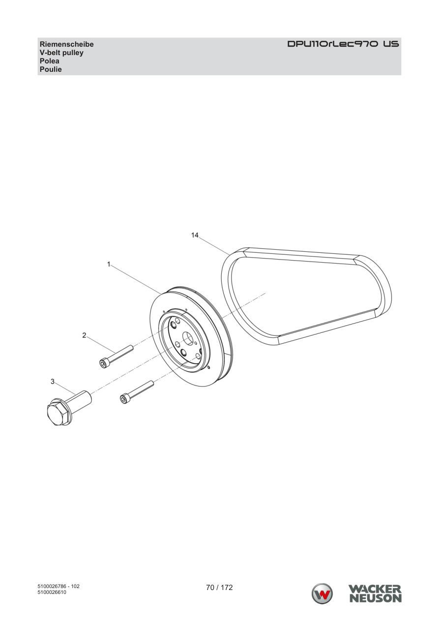 Wacker Neuson DPU110 Vibratory Plate DPU110rLec970 US Pulley parts diagram