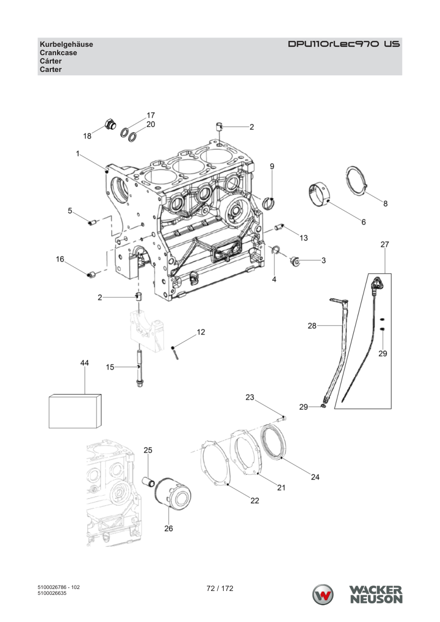 Wacker Neuson DPU110 Vibratory Plate Crankcase parts diagram