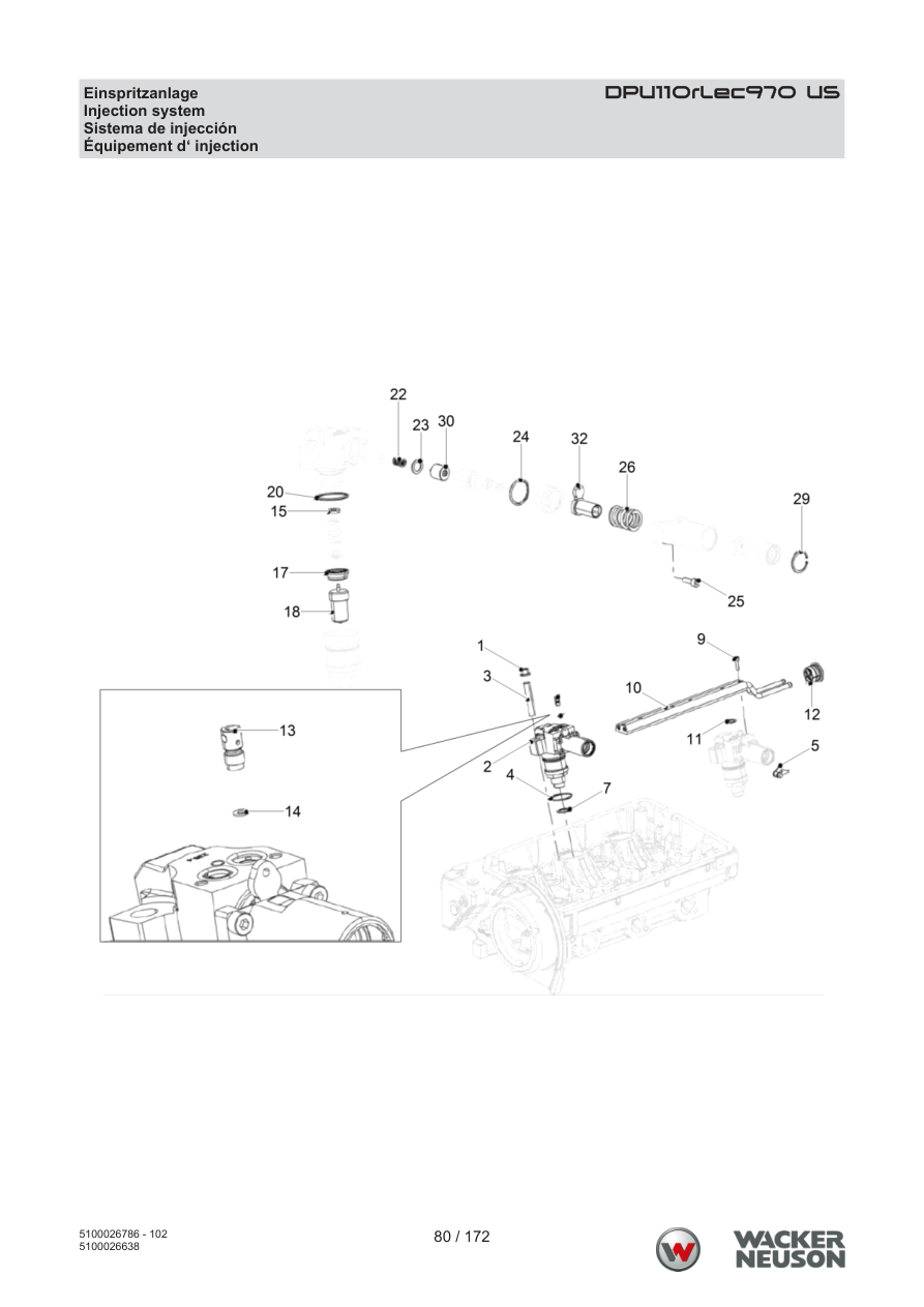 Wacker Neuson DPU110 Vibratory Plate DPU110rLec970 US Injection system parts diagram