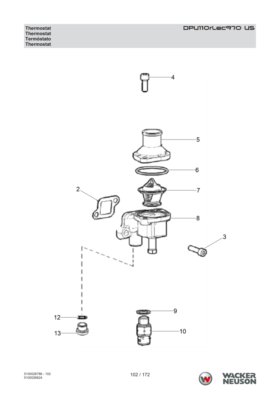 Wacker Neuson DPU110 Vibratory Plate DPU110rLec970 US Thermostat parts diagram