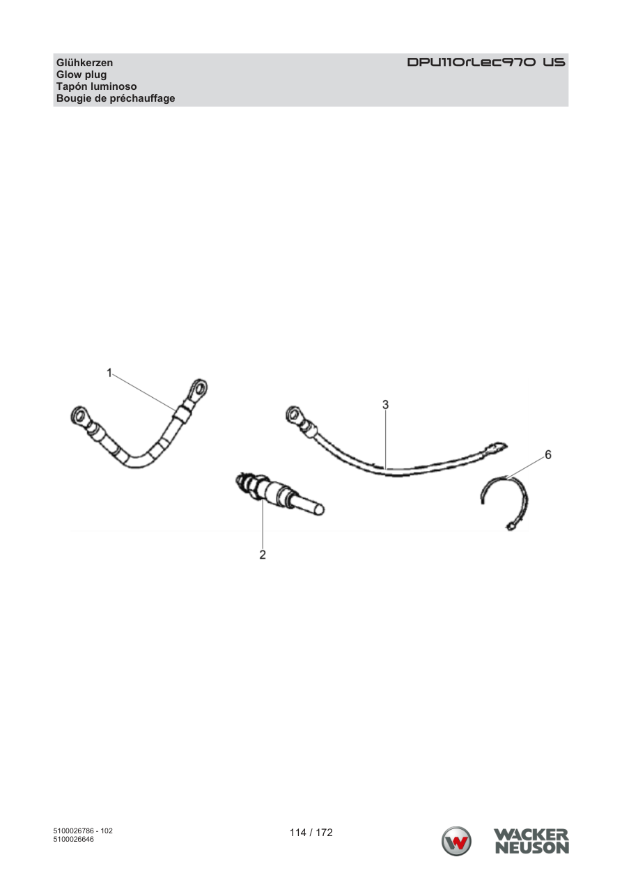 Wacker Neuson DPU110 Vibratory Plate Glow plug parts diagram