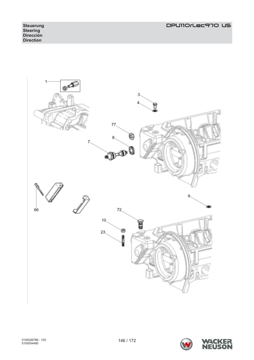Wacker Neuson DPU110 Vibratory Plate Steering parts diagram