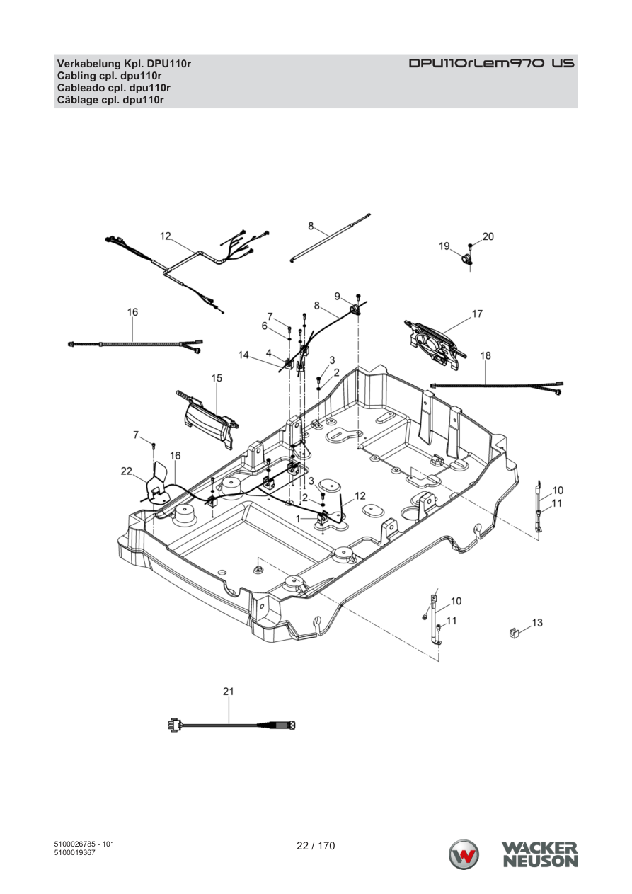 Wacker Neuson DPU110 Vibratory Plate Cabling cpl. dpu110r parts diagram