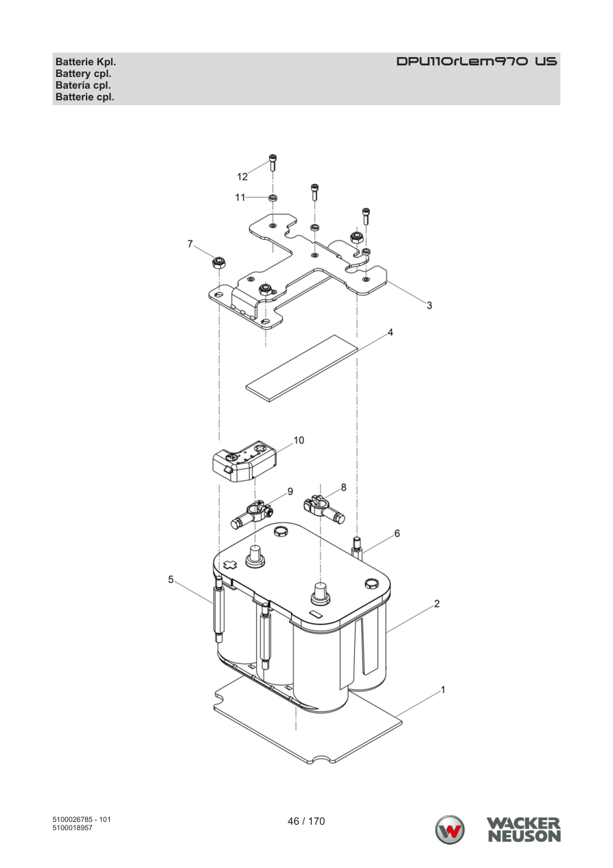 Wacker Neuson DPU110 Vibratory Plate Battery cpl. parts diagram