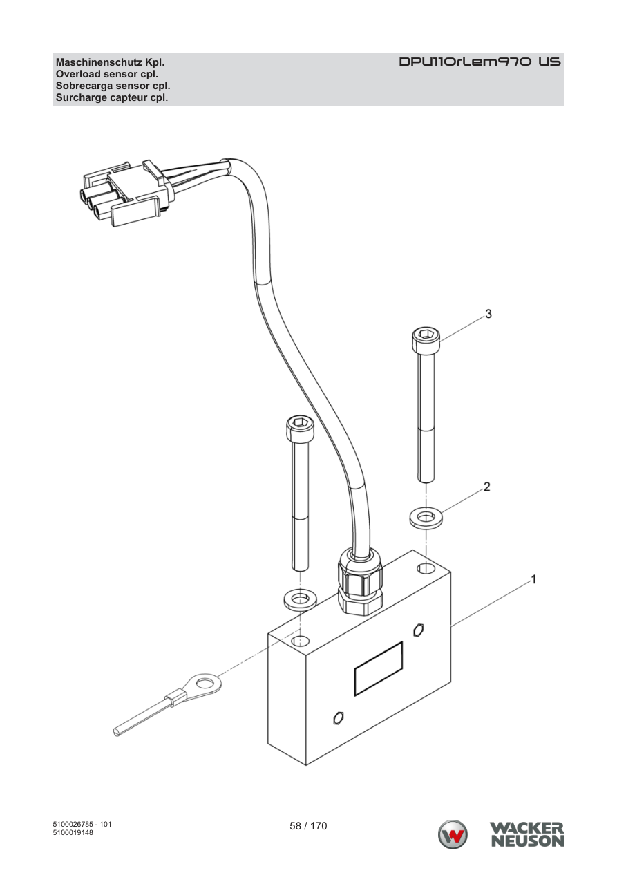 Wacker Neuson DPU110 Vibratory Plate Overload sensor cpl. parts diagram
