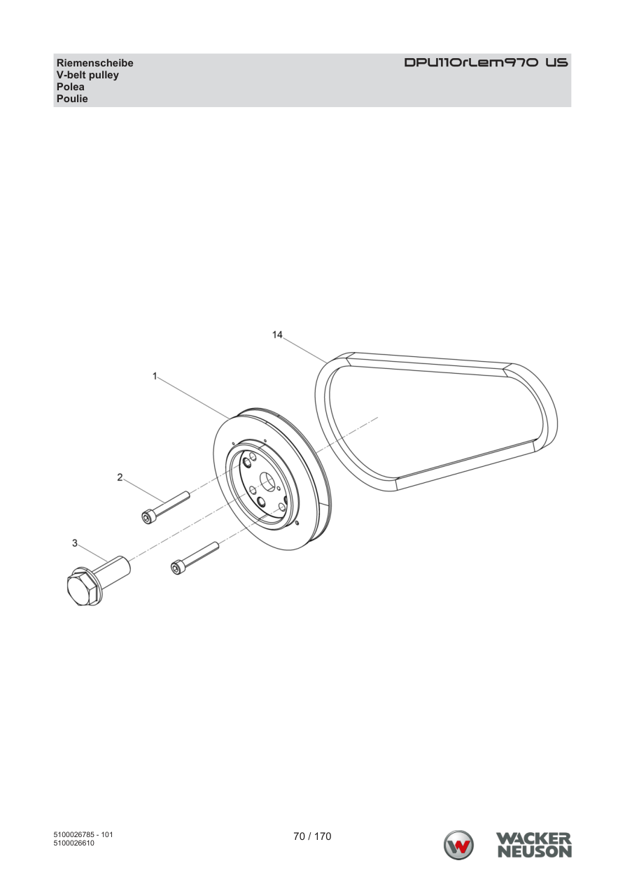 Wacker Neuson DPU110 Vibratory Plate DPU110rLem970 US Pulley parts diagram