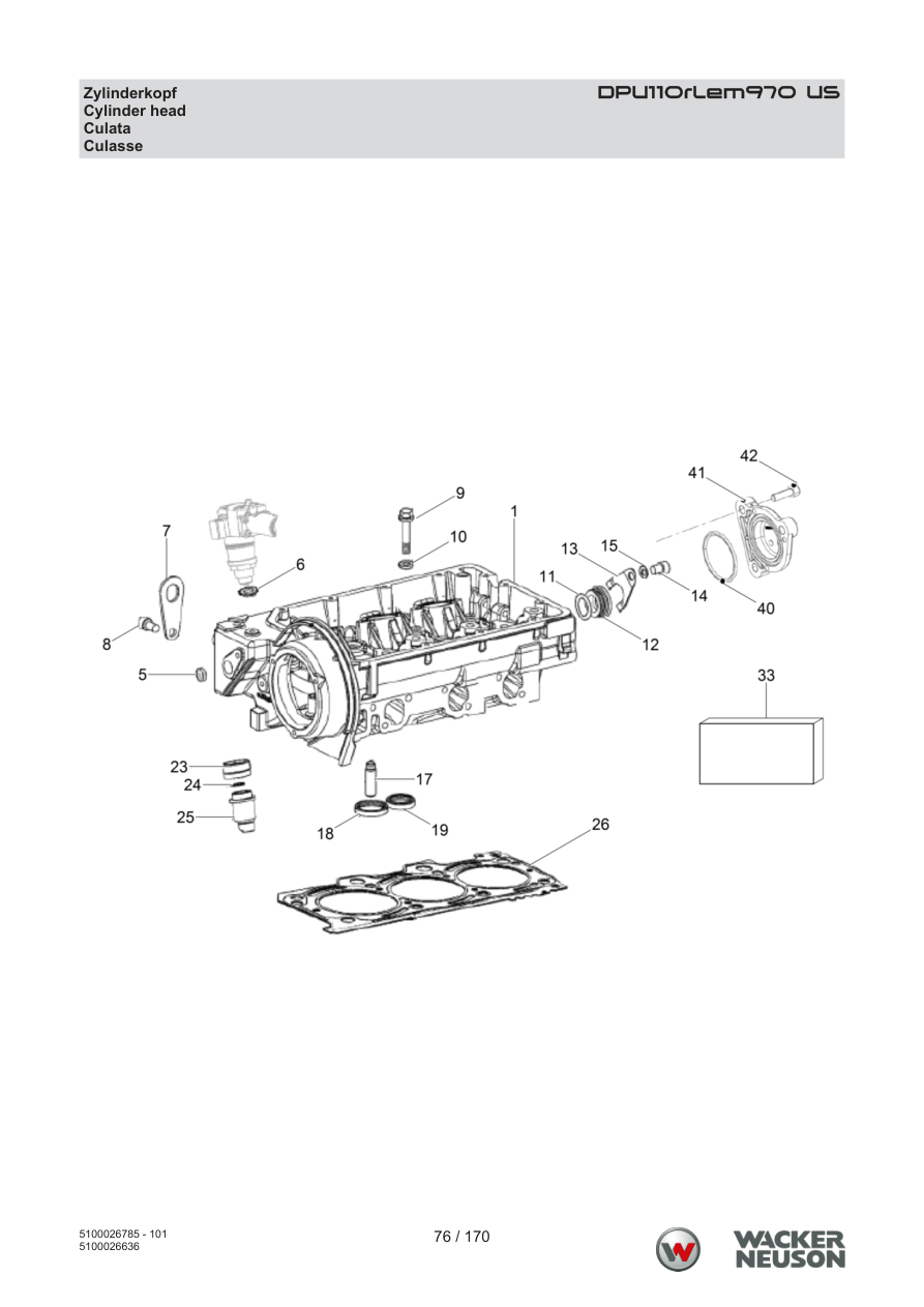 Wacker Neuson DPU110 Vibratory Plate DPU110rLem970 US Cylinder head parts diagram