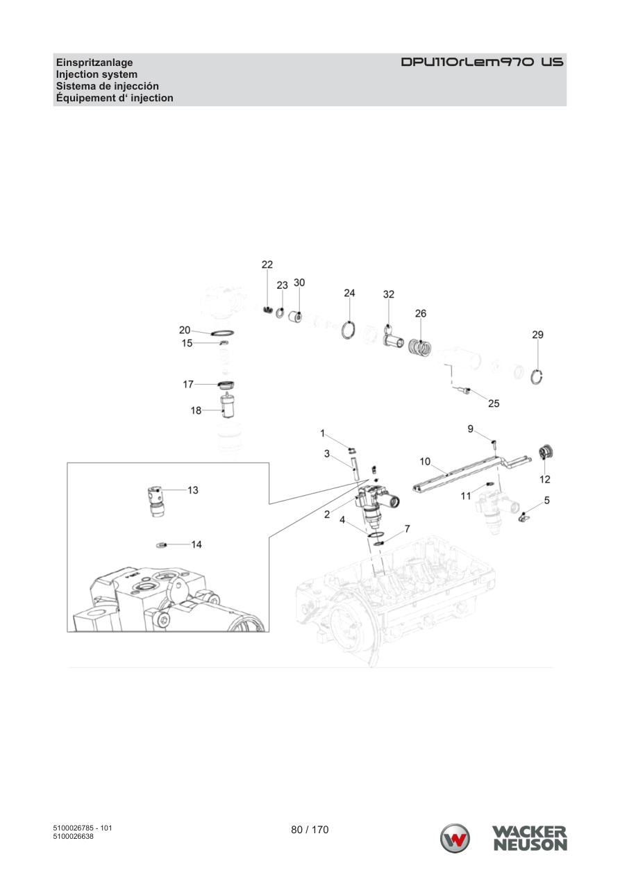 Wacker Neuson DPU110 Vibratory Plate DPU110rLem970 US Injection system parts diagram
